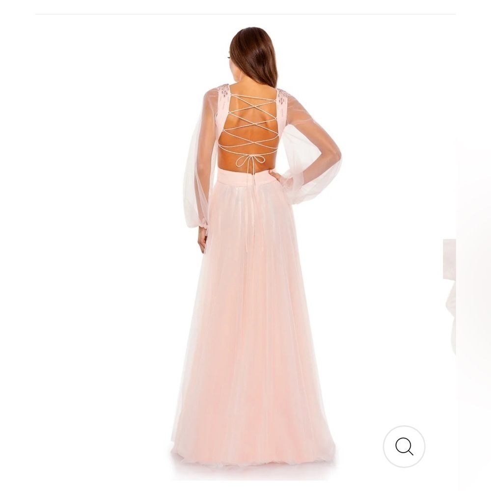 Mac Duggal TULLE SHEER LONG SLEEVE CUT OUT LACE UP A LINE GOWN size 10 New $398 - Picture 4 of 15